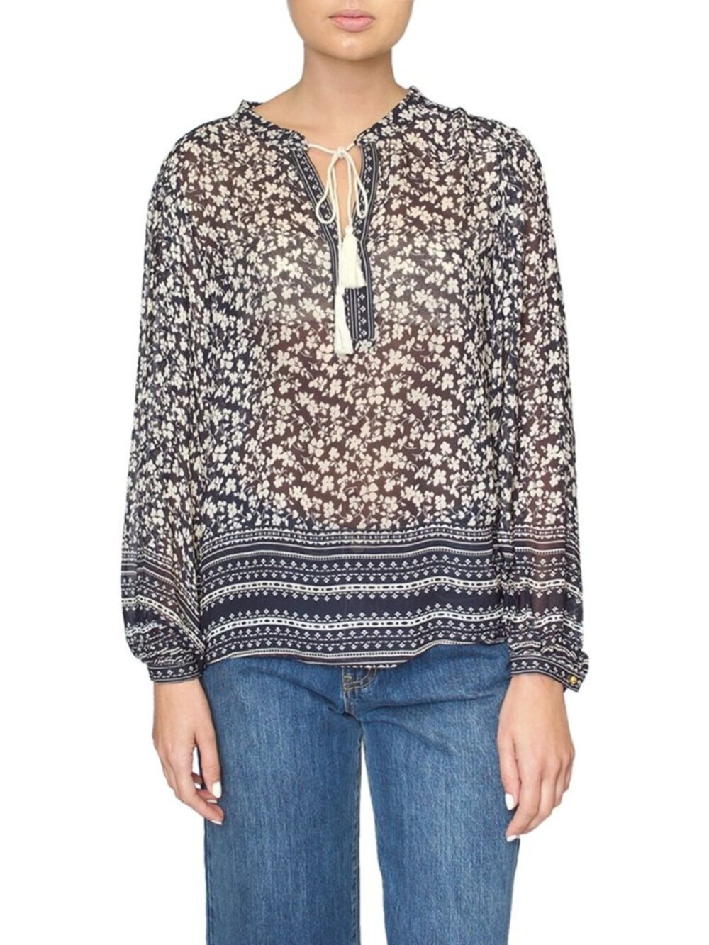 Part Two Navy Blue Floral Long Sleeve Blouse